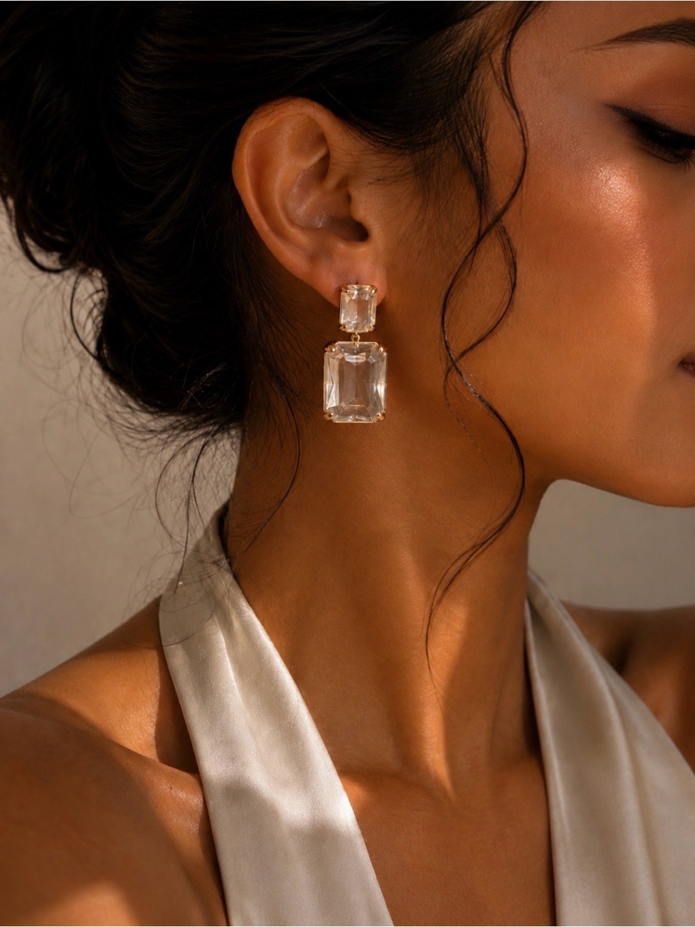 Clear Crystal Drop Earrings - Women Jewelry